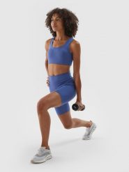 4F Legginsy krótkie treningowe damskie - granatowe M. Niebieskie legginsy 4f, m, bez wzorów, z dzianiny, z podwyższonym stanem, na fitness i siłownię. W wyprzedaży za 59.99 zł.
