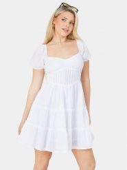 Brave Soul Sukienka letnia LDRW-654BELINDAW Biały Straight Fit. Białe sukienki Brave Soul, s, bez wzorów, z bawełny, bez kołnierzyka, bez ramiączek. Za 69.99 zł.