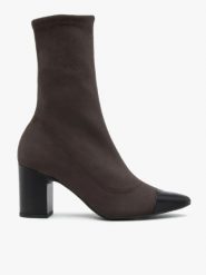Brązowe elastyczne botki z czarnym noskiem. Brązowe botki Brawo sp. z o.o., bez wzorów, ze skóry, eleganckie, bez obcasa, na obcasie, bez zapięcia. Za 449.99 zł.