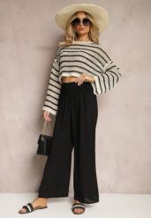 Czarne Spodnie Kuloty High Waist z Gumką w Talii Lipadre. Czarne jeansy Renee, l, bez wzorów, z jeansu, z podwyższonym stanem, krótkie. W wyprzedaży za 32.99 zł.
