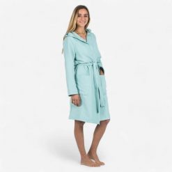Second Life - Szlafrok na basen damski Decathlon Compact... - Stan Doskonały. Zielone szlafroki damskie Decathlon, l, bez wzorów, z materiału, bez ramiączek. Za 66.99 zł.