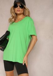 Zielona Bluzka w Stylu T-shirtowym z Okrągłym Dekoltem Lireuma. Zielone bluzki Renee, xl, bez wzorów, bez kołnierzyka, bez ramiączek. W wyprzedaży za 27.99 zł.