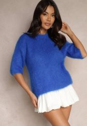 Niebieski Nietoperzowy Sweter z Moheru z Rękawami Długości 3/4 Eleaniri. Niebieskie swetry Renee, na jesień, bez wzorów, z jeansu, casualowe, bez ramiączek. W wyprzedaży za 203.99 zł.
