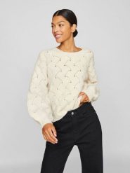 Vila Sweter "Sulfina" w kolorze beżowym rozmiar: S. Brązowe swetry Vila, s, bez wzorów, bez ramiączek. Za 113.99 zł.