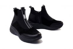 RIEKER REMONTE D6670-03 black, botki damskie. Czarne botki Rieker Remonte, bez wzorów, bez obcasa, na koturnie, bez zapięcia. Za 215.94 zł.