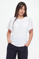 Bluzka damska z tiulowymi rękawami JOSEPH RIBKOFF. Bluzki Joseph Ribkoff, s, bez wzorów, z tiulu, bez kołnierzyka, bez ramiączek. Za 949.00 zł.