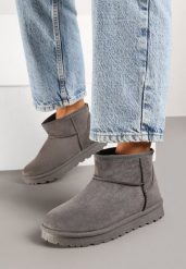 Szare Casualowe Ocieplane Śniegowce na Płaskiej Podeszwie Emelunetta. Szare śniegowce Renee, bez wzorów, z jeansu, bez zapięcia. Za 79.99 zł.