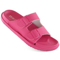 Klapki damskie piankowe z klamrami fuksja Big Star NN274A754. Czerwone klapki BIG STAR, bez wzorów, z materiału, retro, bez obcasa, bez zapięcia. Za 65.99 zł.