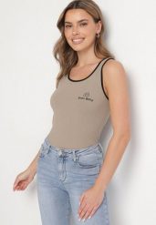 Ciemnozielony Wiskozowy Top Ozdobiony Nadrukiem Amovara. Zielone topy Born2be, m, bez wzorów, z jeansu, bez kołnierzyka, bez ramiączek. Za 49.99 zł.