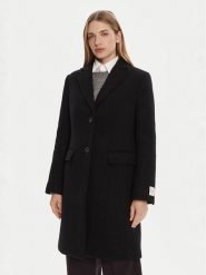 Calvin Klein Płaszcz wełniany LV044D558G Czarny Slim Fit. Czarne płaszcze Calvin Klein, na zimę, m, bez wzorów, z wełny, bez kaptura. Za 1,049.00 zł.