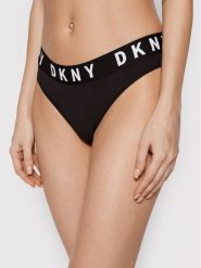 DKNY Stringi DK4529 Czarny. Czarne stringi DKNY, bez wzorów, z bawełny. Za 79.99 zł.
