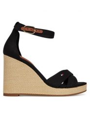 Tommy Hilfiger Sandały Flag High Wedge Espad Crisscross FW0FW08661 Czarny. Czarne sandały Tommy Hilfiger, bez wzorów, z materiału, bez obcasa, na koturnie, bez zapięcia. Za 219.99 zł.