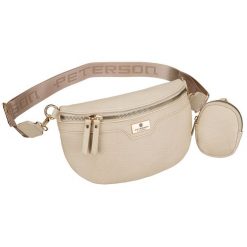 Beżowa saszetka damska ze skóry ekologicznej z doczepianą portmonetką Peterson PTN MIS-17. Brązowe nerki i saszetki Peterson, bez wzorów, ze skóry ekologicznej, eleganckie, bez dodatków. Za 79.99 zł.