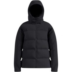 Kurtka puchowa Odlo Jacket insulated DOWN HOODED. Czarne kurtki ODLO, na zimę, l, bez wzorów, z materiału, sportowe, z kapturem. Za 1,499.99 zł.