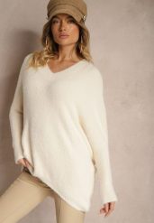 Beżowy Sweter z Dodatkiem Kaszmiru o Kroju Nietoperza Edalianna. Brązowe swetry Renee, uniwersalny, z aplikacjami, z jeansu, casualowe, bez ramiączek. W wyprzedaży za 119.99 zł.
