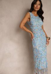 Niebieska Sukienka o Taliowanym w Kwiatowy Wzór Lirandra. Niebieskie sukienki Renee, na imprezę, m, bez wzorów, z wiskozy, eleganckie, bez kołnierzyka, bez ramiączek, maxi. W wyprzedaży za 83.99 zł.