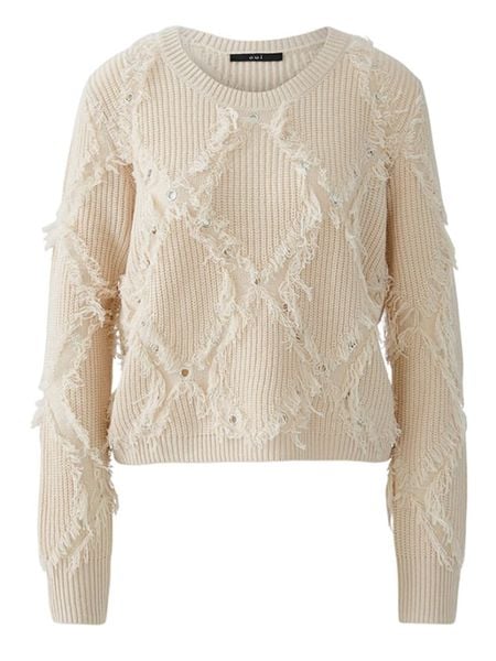 Oui Sweter w kolorze beżowym rozmiar: 38. Brązowe swetry Oui, z aplikacjami, z wełny, bez ramiączek. Za 217.99 zł.