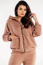 Luźna bluza z kapturem rozpinana z kieszeniami beż. Bluzy Infinite You, l, bez wzorów, z bawełny, eleganckie, bez ramiączek, z kapturem. Za 259.00 zł.