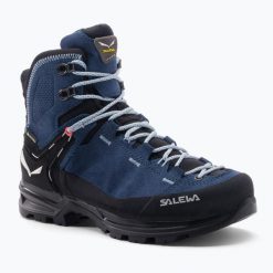 Buty trekkingowe damskie Salewa MTN Trainer 2 Mid GTX. Niebieskie trekkingi Salewa, bez wzorów, z gore-texu, bez zapięcia, trekkingowe, gore-tex. Za 1,099.00 zł.