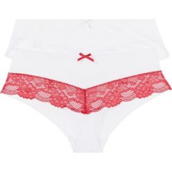 Figi "panty" (2 pary) bonprix biało-koralowy + biały. Bokserki damskie marki bonprix. Za 49.98 zł.