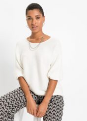 Sweter oversize w prążek z mieszanki wiskozy. Czerwone swetry bonprix, bez wzorów, prążkowane, bez ramiączek. Za 109.99 zł.