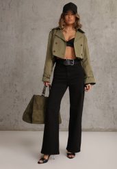 Czarne Szerokie Spodnie High Waist z Bawełny Rhethyphe. Czarne jeansy Renee, m, bez wzorów, z bawełny, eleganckie, z podwyższonym stanem. Za 119.99 zł.