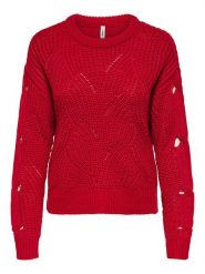 ONLY Sweter w kolorze czerwonym rozmiar: L. Czerwone swetry ONLY, l, bez wzorów, ze splotem, bez ramiączek. Za 104.89 zł.