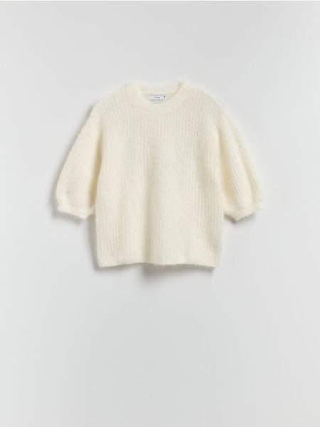 Sweter z wełną - złamana biel. Swetry Reserved, l, bez wzorów, z dzianiny, bez ramiączek. Za 159.99 zł.