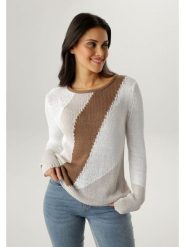 Aniston Sweter w kolorze karmelowo-białym rozmiar: 48. Brązowe swetry Aniston, bez wzorów, bez ramiączek. Za 106.38 zł.