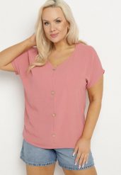 Różowa Bluzka Ozdobiona Guziczkami z Przodu Mepiana. Czerwone bluzki Born2be, xl, bez wzorów, z jeansu, eleganckie, bez kołnierzyka, bez ramiączek. Za 69.99 zł.
