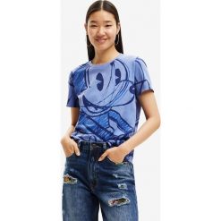 Desigual t-shirt bawełniany. Niebieskie t-shirty Desigual, l, bez wzorów, z bawełny, bez kołnierzyka, bez ramiączek. Za 279.99 zł.