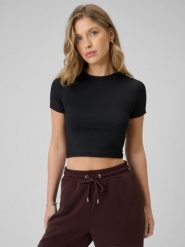 4F T-shirt slim gładki damski - czarny XL. Czarne t-shirty 4f, xl, bez wzorów, z materiału, klasyczne, bez kołnierzyka, bez ramiączek. Za 89.99 zł.