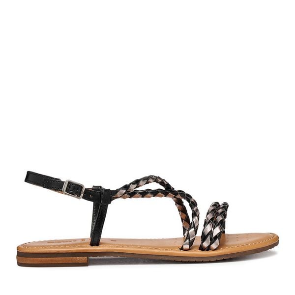 Sandały Geox. Czarne sandały Geox, bez wzorów, bez obcasa, na płaskiej podeszwie, bez zapięcia. Za 389.99 zł.