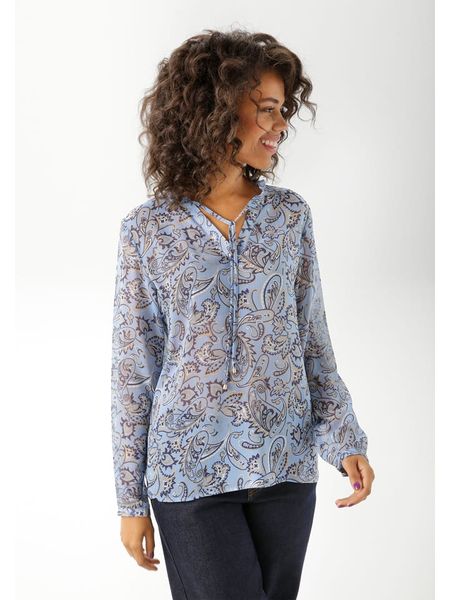 Aniston Bluzka w kolorze błękitnym rozmiar: 46. Niebieskie bluzki Aniston, bez wzorów, bez kołnierzyka, bez ramiączek. Za 65.54 zł.