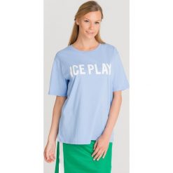 T-SHIRT ICE PLAY. Niebieskie t-shirty Ice Play, l, bez wzorów, z bawełny, bez kołnierzyka, bez ramiączek. Za 114.50 zł.