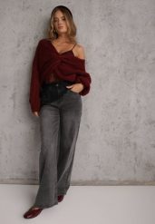 Szare Jeansy z Bawełną o Szerokim Kroju z Efektem Sprania Hevitte. Szare jeansy Renee, l, bez wzorów, z bawełny, vintage, krótkie. Za 139.99 zł.
