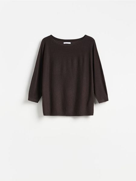 Gładki sweter z wiskozą - ciemnobrązowy. Brązowe swetry Reserved, l, bez wzorów, z dzianiny, bez ramiączek. Za 79.99 zł.