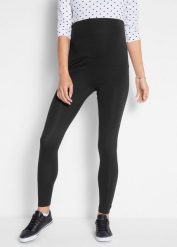 Legginsy ciążowe z bawełny organicznej (2 pary). Czarne legginsy bonprix, bez wzorów, z bawełny. Za 124.99 zł.
