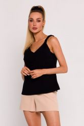 Czarna Bluzka na Ramiączkach z Odkrytymi Plecami. Czarne bluzki MOE, l, bez wzorów, z bawełny, bez kołnierzyka, bez ramiączek. Za 286.90 zł.