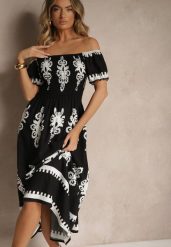Czarna Sukienka Hiszpanka Ozdobiona Etnicznym Printem Aralette. Czarne sukienki Renee, na co dzień, l, bez wzorów, eleganckie, bez kołnierzyka, bez ramiączek, rozkloszowane. W wyprzedaży za 67.99 zł.