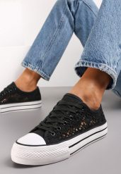 Czarne Trampki Przed Kostkę z Ażurową Cholewką Shiliarre. Czarne trampki Renee, w ażurowe wzory, przed kostkę, bez zapięcia. W wyprzedaży za 71.99 zł.