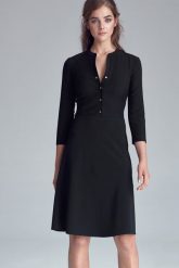 Czarna Casualowa Skromna Sukienka Zapinana na Napki. Czarne sukienki Nife, s, bez wzorów, z elastanu, wizytowe, bez kołnierzyka, bez ramiączek. Za 247.90 zł.