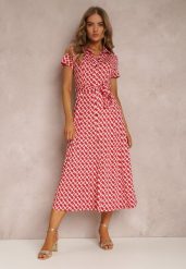 Czerwona Sukienka Prixia. Czerwone sukienki Renee, l, bez wzorów, z materiału, eleganckie, bez kołnierzyka, bez ramiączek, midi, koszulowe. W wyprzedaży za 151.99 zł.