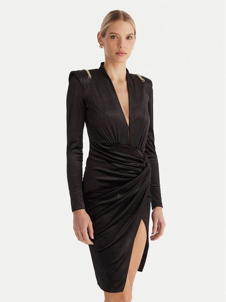 Babylon Sukienka koktajlowa MF204C Czarny Slim Fit. Czarne sukienki Babylon, bez wzorów, z syntetyku, wizytowe, bez kołnierzyka, bez ramiączek. Za 1,559.00 zł.