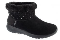 Buty zimowe damskie, Slip-Ins: On-The-Go Joy - Cozy Shimmer. Czarne buty trekkingowe Skechers, na zimę, z materiału, bez zapięcia. Za 399.99 zł.
