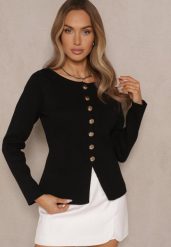 Czarny Rozpinany Kardigan z Wiskozą Odielle. Czarne swetry Renee, na wiosnę, s, z aplikacjami, z jeansu, eleganckie, bez ramiączek. W wyprzedaży za 83.99 zł.