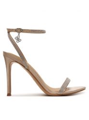 Guess Sandały FLJCHR SAT03 Beżowy. Brązowe sandały Guess, z aplikacjami, ze skóry, bez obcasa, na szpilce, bez zapięcia. Za 559.99 zł.