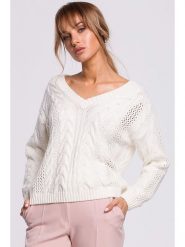 Made of emotion Sweter w kolorze kremowym rozmiar: L/XL. Brązowe swetry Made Of Emotion, l, bez wzorów, ze splotem, bez ramiączek. Za 149.31 zł.
