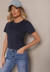 Granatowy Casualowy Bawełniany T-shirt Rivali. Niebieskie t-shirty Renee, m, bez wzorów, z bawełny, klasyczne, bez kołnierzyka, bez ramiączek. W wyprzedaży za 23.99 zł.