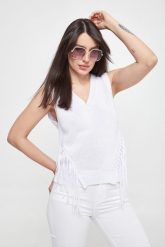 Sweter damski z frędzlami Austero MARELLA SPORT. Swetry Marella Sport, s, bez wzorów, sportowe, bez ramiączek. W wyprzedaży za 555.43 zł.